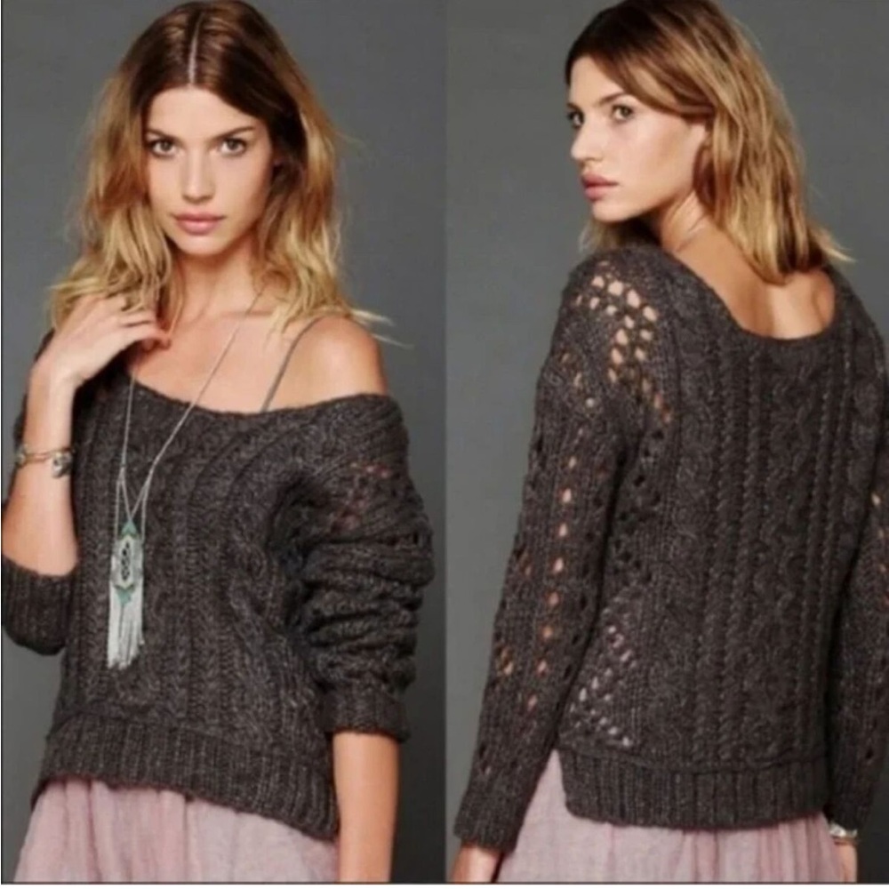 FREE PEOPLE GRAY MOHAIR WOOL BLEND SWEATER